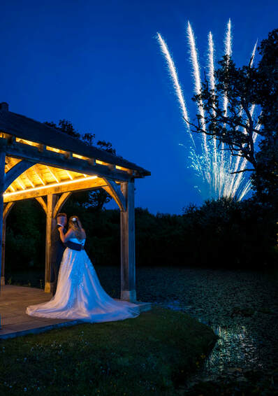 Wedding couple with fireworks
